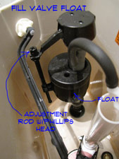 Toilet fill valve with vertical float wat adjustment on the side.