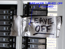 Always tag the breaker to "Off" when working on your electric hot water tank. Then remove the tag when the work is done and turn the power back on.